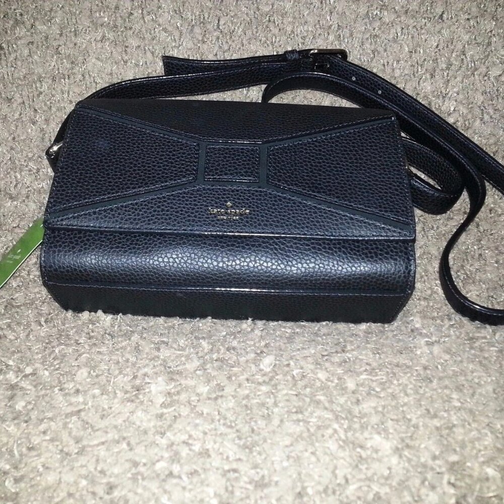 KATE SPADE-Bridge Place-Betsi-Black Leather Shoulder/Crossbody Bag w/Bow-NWT - Picture 2 of 7